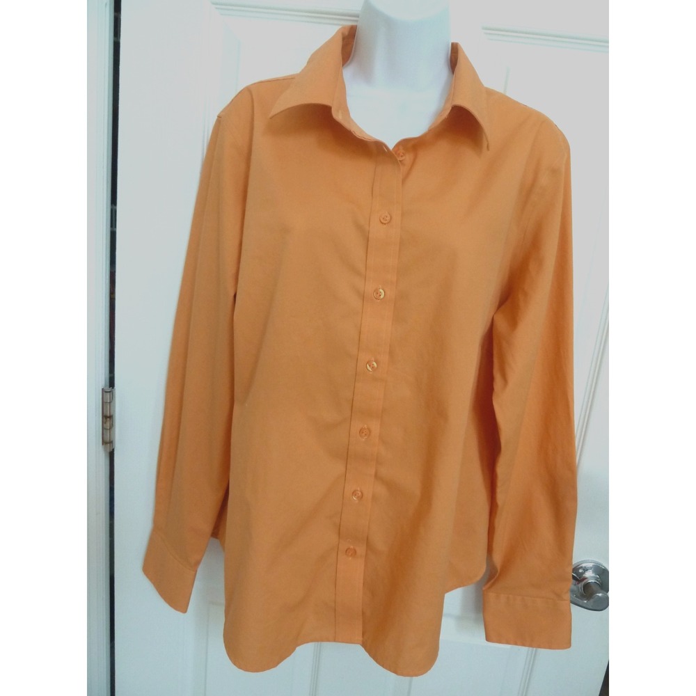 Lady Hathaway XL Orange Long Sleeve Button Down Blouse Career Office Shirt